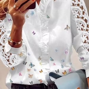Long Sleeve Butterfly Regular Micro-Elasticity Loose Blouse For Women, Blouses, color:White|size:4XL, catalog Noracora shop