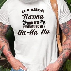 Funny Karma Vacation Coconut Tree Casual Crew Neck Letter Short Sleeve T-Shirt, T-shirts, Lilicloth.com