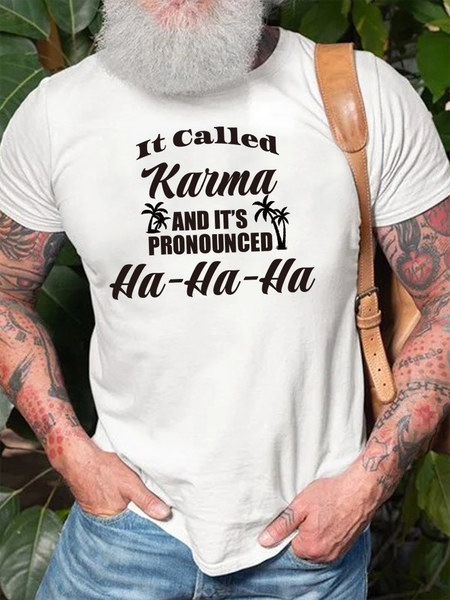 Funny Karma Vacation Coconut Tree Casual Crew Neck Letter Short Sleeve T-Shirt, T-shirts, Lilicloth.com