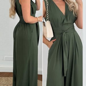 Tied Detail Pocket Design Wide Leg Jumpsuit, Jumpsuits, ChicMe catalog