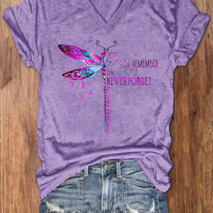 You May Not Remember But I Will Never Forget Dragonfly Alzheimer's Awareness Crew Neck Loose Casual Floral T-Shirt, T-shirts, Lilicloth.com