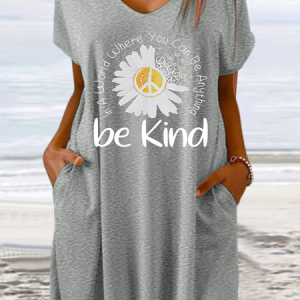Women's Daisy Be Kind V Neck Loose Casual Dress, Dresses, Lilicloth.com