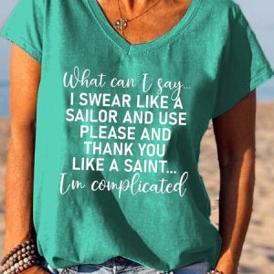 I‘m Complicated Funny Print V-neck T-shirt, T-shirts, Lilicloth.com