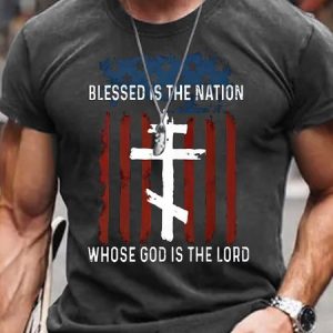 Blessed Nation Psalm 33 22 4th of July Cotton T-shirt, T-shirts, Lilicloth.com