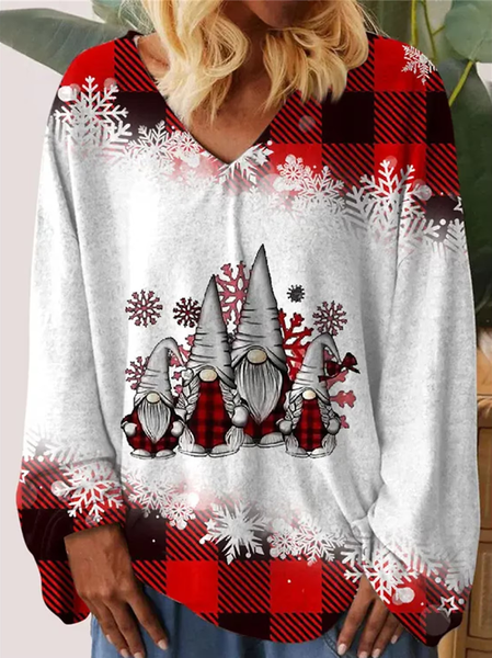 Women's Long Sleeve Tee T-shirt Spring/Fall Christmas Snowman Jersey V Neck Daily Going Out Casual Top, JustFashionNow T-Shirts, color:Red|size:XXL,