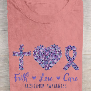 Faith Love Cure Alzheimer's Awareness Cotton T-Shirt, T-shirts, Lilicloth.com