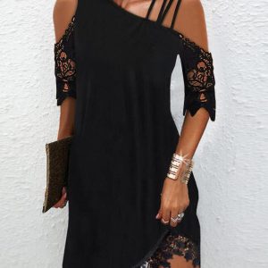 Contrast Lace Cold Shoulder Casual Dress, Casual Dresses, ChicMe catalog