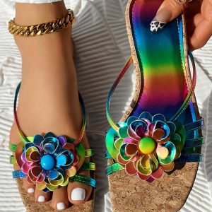 Ombre Floral Pattern Square Toe Slippers, women Slippers, ChicMe catalog