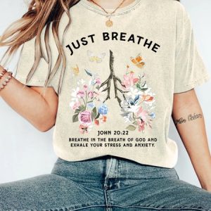 Just Breathe Boho Christian Vintage Distressed Shirt, T-shirts, Lilicloth.com