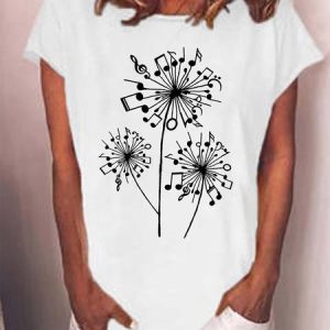 Women Funny Music Dandelion Loose T-Shirt, T-shirts, Lilicloth.com