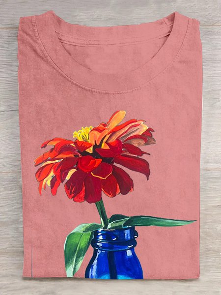 Crew Neck Casual Cotton Loose T-Shirt, T-shirts, Lilicloth.com