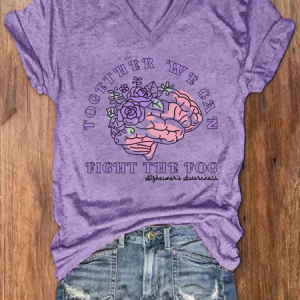 Support Alzheimer's Purple Ribbon Crew Neck Casual Floral T-Shirt, T-shirts, Lilicloth.com
