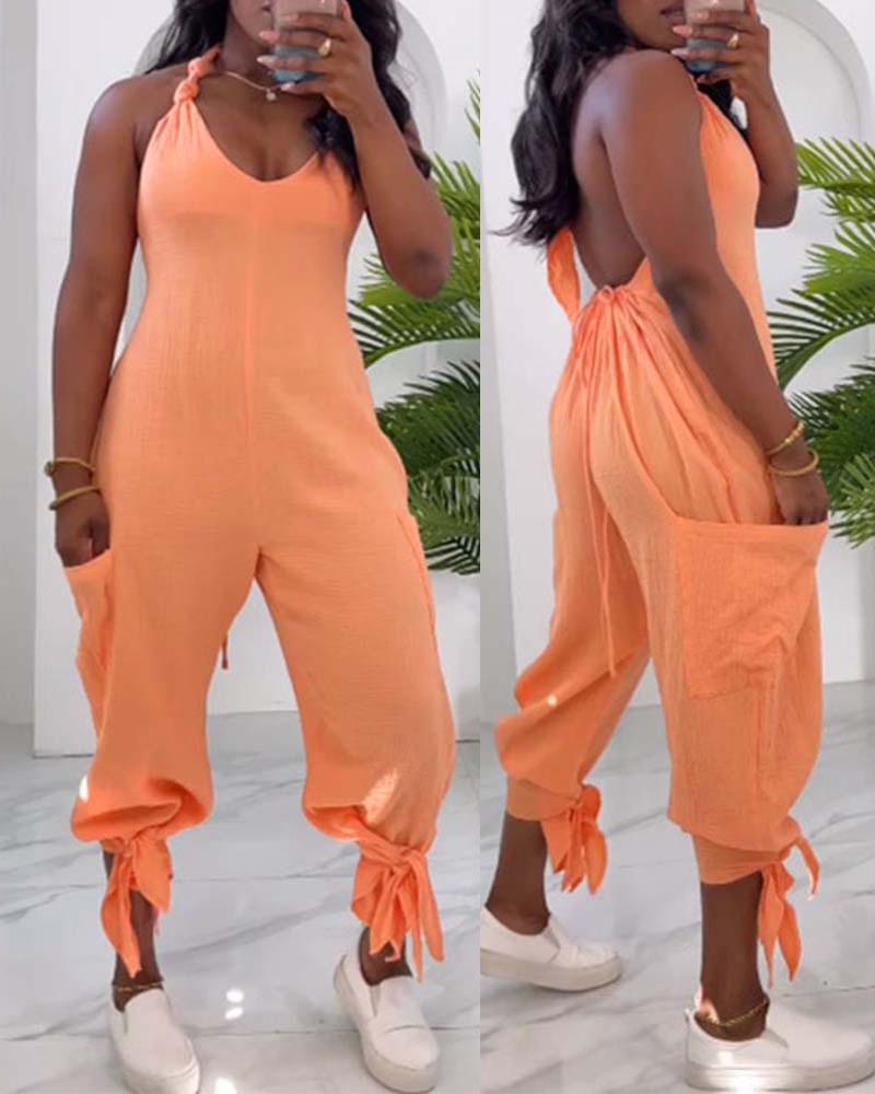 Halter Tied Detail Pocket Design Jumpsuit, Jumpsuits, ChicMe catalog