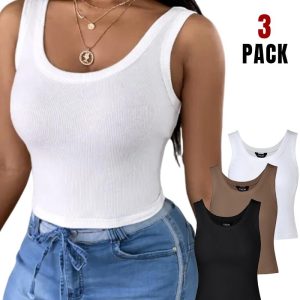 3-Pack Scoop Neck Sleeveless Ribbed Tank Top Cami Tee Shirts, Tanks & Crop Tops, ChicMe catalog