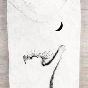 Casual Cotton Crew Neck Cat T-Shirt, T-shirts, Lilicloth.com