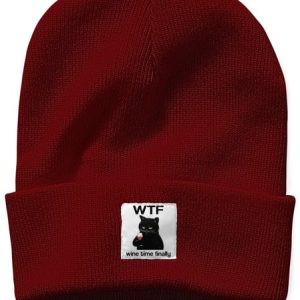 Lilicloth X Kelly WTF Wine Time Finally Animal Cat Graphic Beanie Hat, Hats, Lilicloth.com