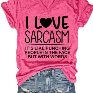 Womens Funny I Love Sarcastic Letter Casual T-Shirt, T-shirts, Lilicloth.com