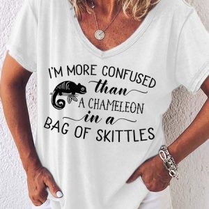Women Chameleon Letter Printing Cotton-Blend Casual T-Shirt, T-shirts, Lilicloth.com