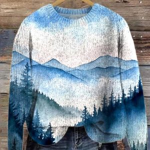 Landscape Painting Loose Casual Sweater, Sweaters, Lilicloth.com