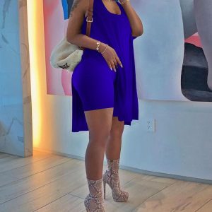 High Slit Tank Top & Skinny Shorts Set, Two-piece Sets, ChicMe catalog