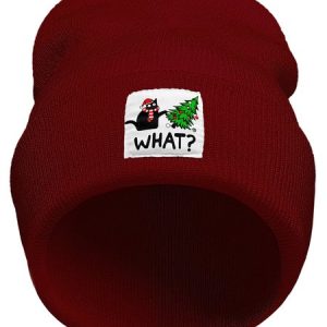 Funny Christmas Black Cat What Animal Graphic Beanie Hat, Hats, Lilicloth.com