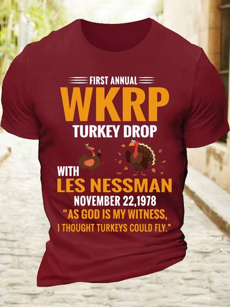 Men’s Cotton First Annual WKRP Turkey Drop With Les Nessman November 22 1978 T-Shirt, T-shirts, Lilicloth.com