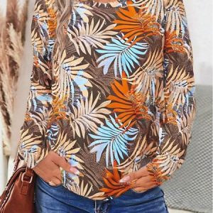 Women's Long Sleeve Tee T-shirt Spring/Fall Plants Jersey Crew Neck Daily Going Out Casual Top flower, JustFashionNow T-Shirts, color:flower|size:XXL,