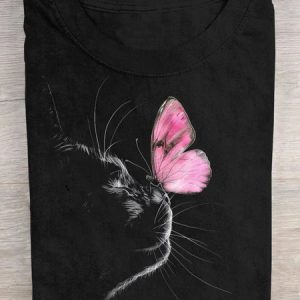 Cotton Casual Cat Loose T-Shirt, T-shirts, Lilicloth.com