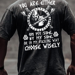 You Are Either On My Side By My Side Viking Vintage Distressed Washed Shirt, T-shirts, Lilicloth.com