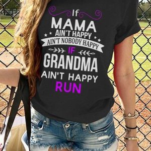 If Mama Ain't Happy Graphic Crew Neck Short Sleeve Loose Tee, T-shirts, Lilicloth.com
