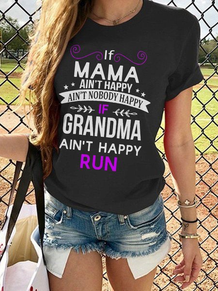 If Mama Ain't Happy Graphic Crew Neck Short Sleeve Loose Tee, T-shirts, Lilicloth.com