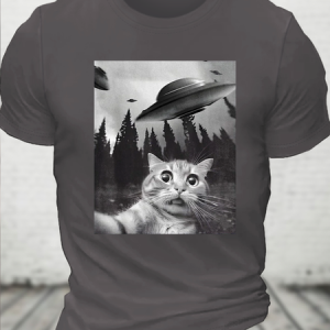 Cotton Funny Cat Spaceship Print Casual Loose T-Shirt, T-shirts, Lilicloth.com