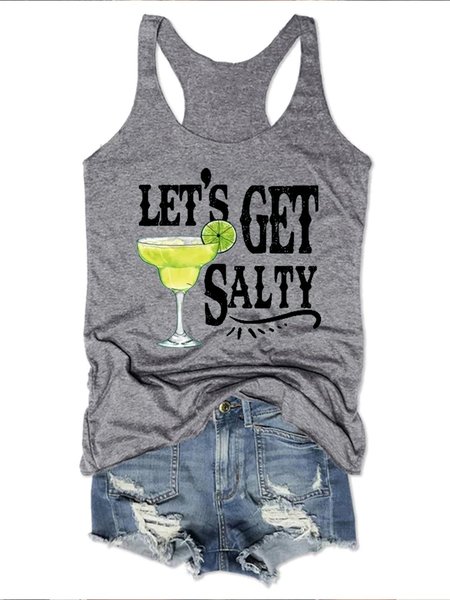 Let’t Get Salty Margarita Sleeveless Crew Neck Tanks & Camis, Tank Tops, Lilicloth.com