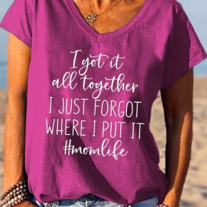 Mom Life Funny Letter Print V-neck T-shirt, T-shirts, Lilicloth.com