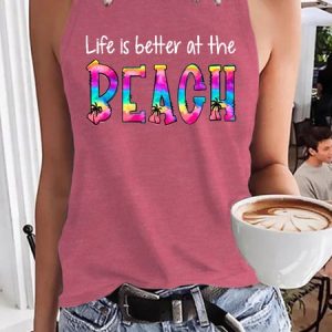 Life Is Better At The Beach Casual Letter Knit Tank, Tank Tops, Lilicloth.com
