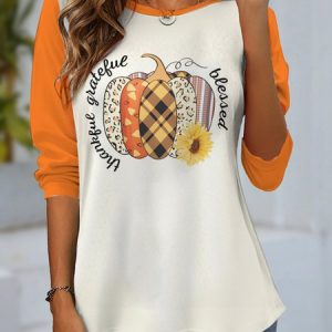 Women's Long Sleeve Tee T-shirt Spring/Fall Halloween Jersey Crew Neck Holiday Going Out Casual Top, JustFashionNow Shirts & Blouses, color:Orange|size:XXL