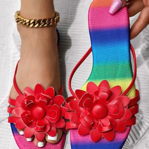 Rainbow Ombre Floral Pattern Slippers, Slippers, ChicMe catalog