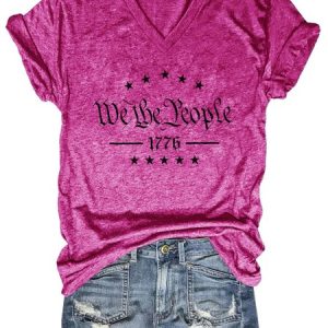 We The People 1776 V Neck Casual T-Shirt, T-shirts, Lilicloth.com