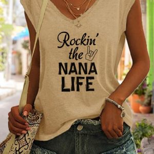 Rockin The Nana Life V-neck Tank Top, Tank Tops, Lilicloth.com