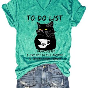 Funny Black To Do List Drink Coffee Cotton Blends Casual Short Sleeve T-Shirt, T-shirts, Lilicloth.com