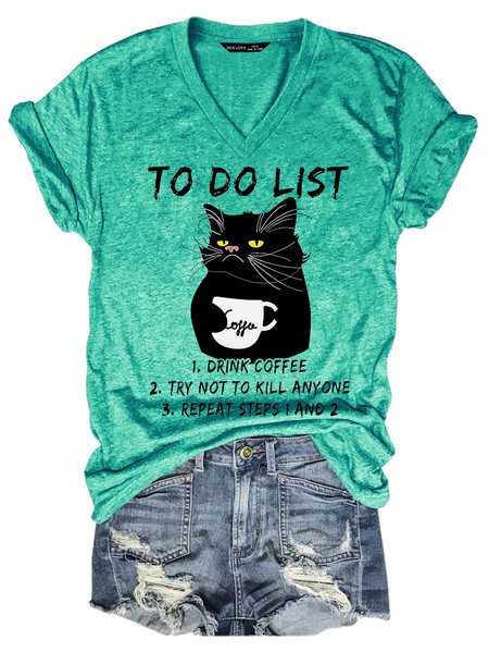 Funny Black To Do List Drink Coffee Cotton Blends Casual Short Sleeve T-Shirt, T-shirts, Lilicloth.com