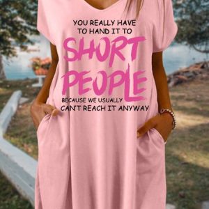 Women's Funny Short People Gift V Neck Dress, Dresses, Lilicloth.com