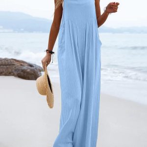 Adjustable Strap Pocket Design Wide Leg Suspender Jumpsuit, Jumpsuits, ChicMe catalog