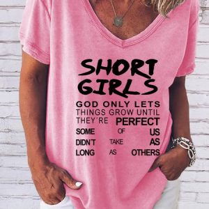 Short Girls Fun Print V-Neck Short Sleeve T-Shirt, T-shirts, Lilicloth.com