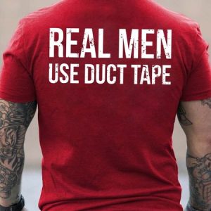 Men Real Men Use Duct Tape Casual Text Letters T-Shirt, T-shirts, Lilicloth.com