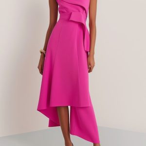 Women's Sleeveless Summer Plain Ruched Dress Boat Neck Commuting Going Out Urban Midi A-Line Mermaid Skirt, JustFashionNow Dresses, color:Rose Red|size:XL,