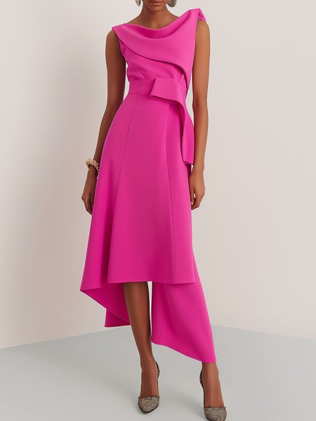 Women's Sleeveless Summer Plain Ruched Dress Boat Neck Commuting Going Out Urban Midi A-Line Mermaid Skirt, JustFashionNow Dresses, color:Rose Red|size:XL,