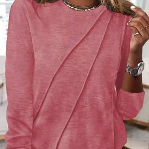 Women's Long Sleeve Tee T-shirt Spring/Fall Plain Crew Neck Daily Going Out Casual Top, JustFashionNow Long sleeve tops, color:Pink|size:XXL,