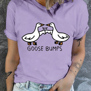 Cotton Goosebumps Casual Crew Neck Text Letters T-Shirt, T-shirts, Lilicloth.com