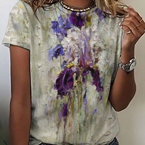 WomenвЂs Loose Crew Neck Floral Print Simple T-Shirt, T-shirts, Lilicloth.com
